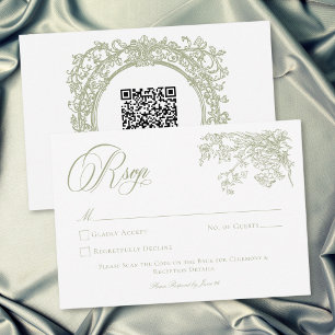 Vintage Elegant Green Crest Garden Wedding RSVP Card