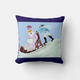 Vintage Elegant Greyhound Couple with Sleigh Cushion