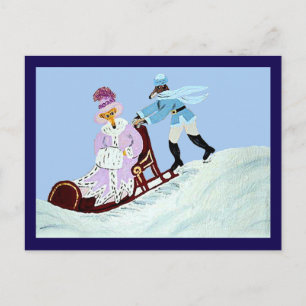 Vintage Elegant Greyhound Couple with Sleigh Postcard