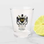 Vintage Elegant Groomsmen Gift Lion Knight Badge Shot Glass<br><div class="desc">Celebrate your special day with this exquisite Victorian-inspired Groomsmen Gifts, the perfect blend of classic elegance and contemporary flair. These meticulously designed merchandises are a customised and personalised gift that adds a touch of sophistication to weddings, bachelor parties, engagement parties, and beyond. Each product can be personalised with your groomsmen's...</div>