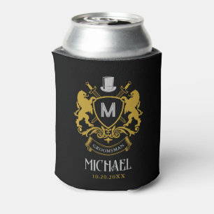 Vintage Elegant Groomsmen Lion Knight Emblem Badge Can Cooler