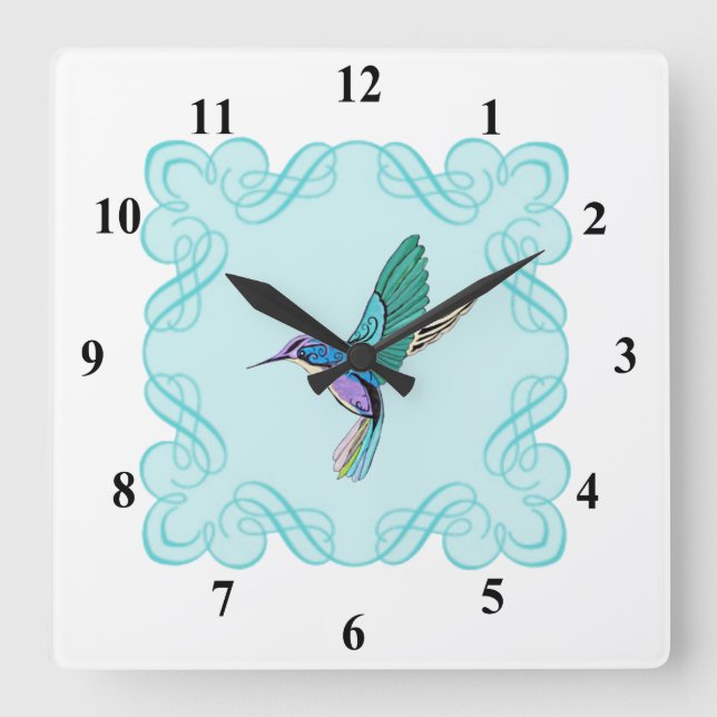 Vintage Elegant Hummingbird Square Wall Clock (Front)