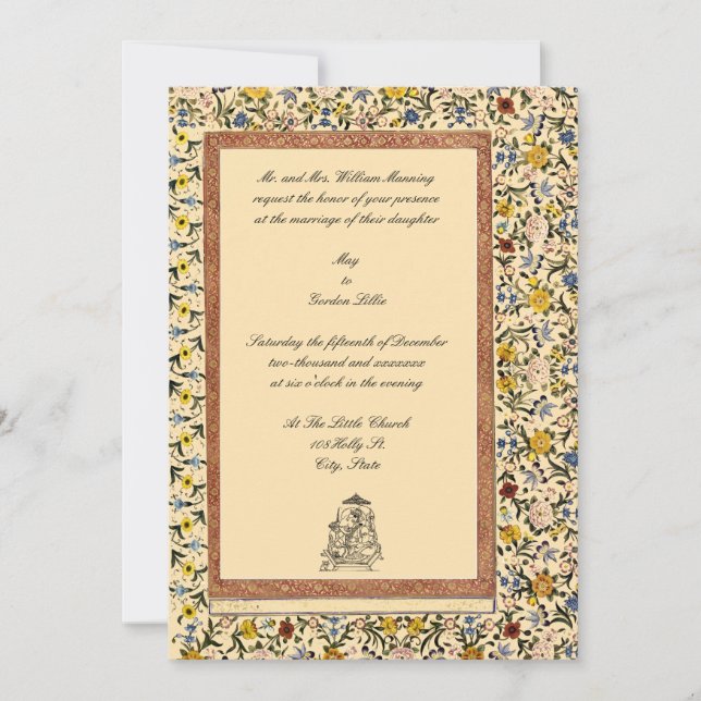 Vintage Elegant Indian Floral Wedding Invitation (Front)