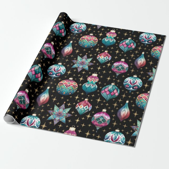 Vintage Elegant Jewels Christmas Ornaments Wrapping Paper (Unrolled)
