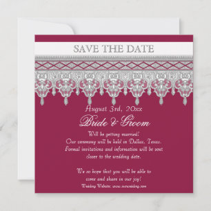 Vintage Elegant Lace Burgundy Red Save the Date Invitation