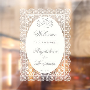 Vintage Elegant Lace Swans Calligraphy Wedding Window Cling