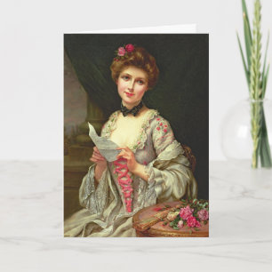 Vintage Elegant Lady & Bouquet Of Roses Card