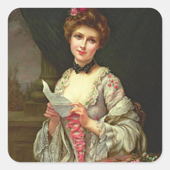 Vintage Elegant Lady & Bouquet Of Roses  Square Sticker (Front)