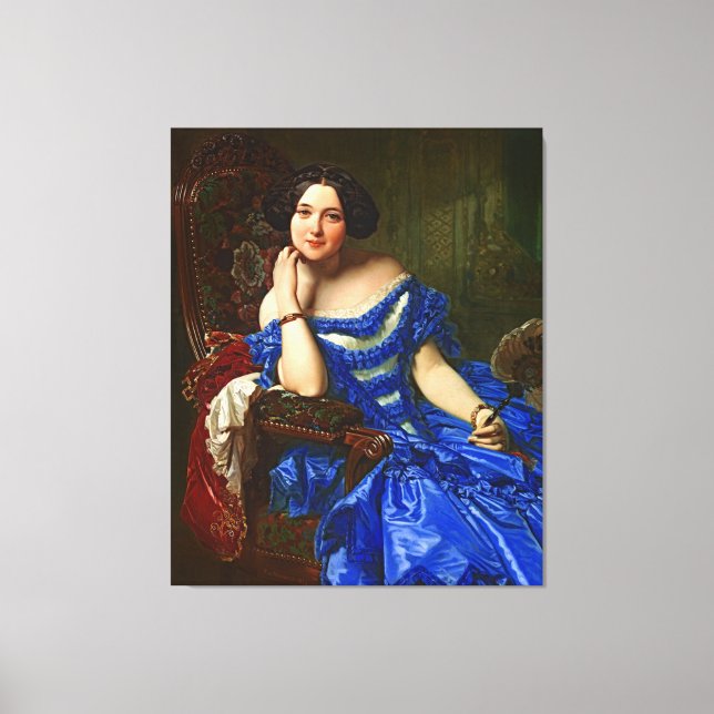 Vintage Elegant Lady In Blue Dress Canvas Print (Front)