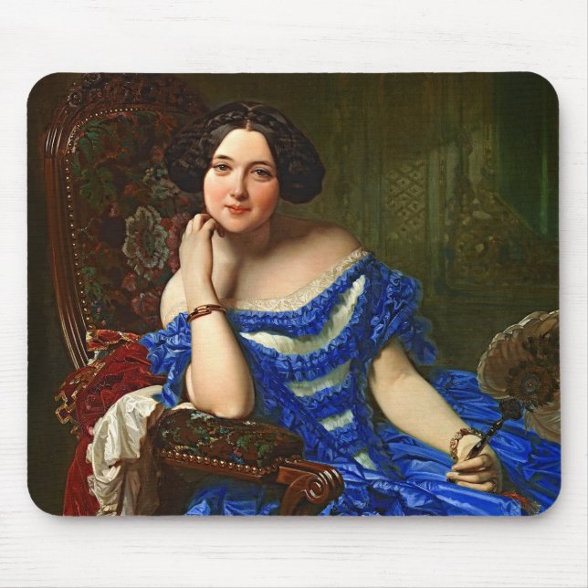 Vintage Elegant Lady In Blue Dress Mouse Mat (Front)