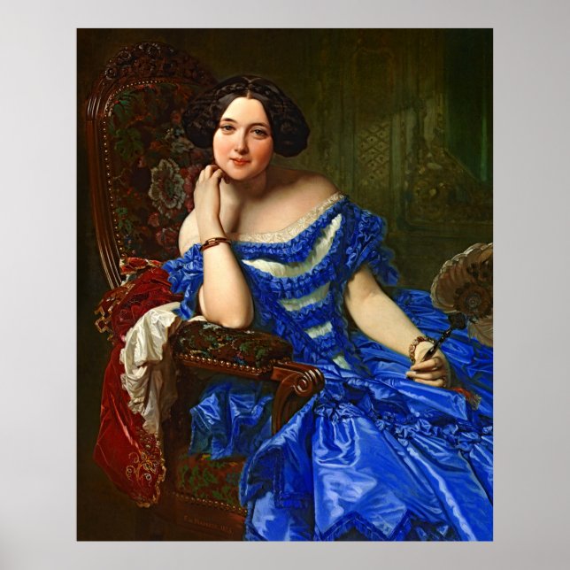 Vintage Elegant Lady In Blue Dress Poster (Front)