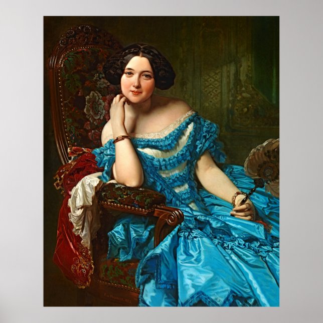 Vintage Elegant Lady In Blue Green Dress Poster (Front)