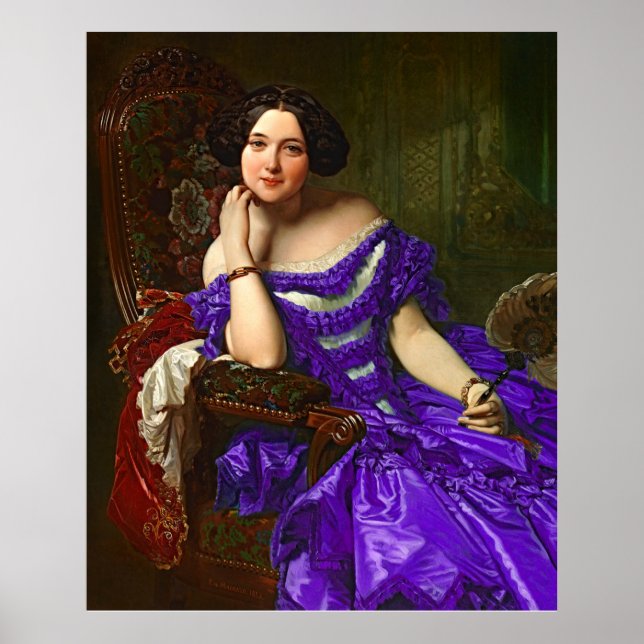 Vintage Elegant Lady In Blue Violet Dress Poster (Front)