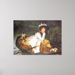 Vintage Elegant Lady On A Boat With A Dog Canvas Print