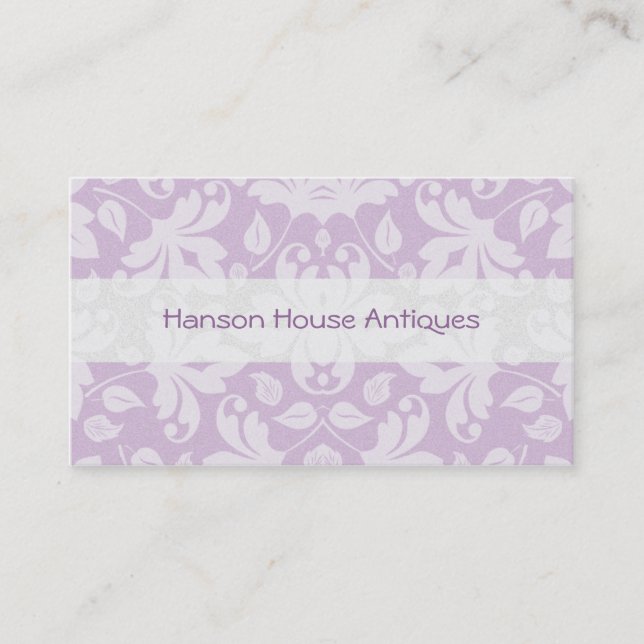 Vintage Elegant Lavender Damask Business Card (Front)