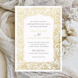 Vintage Elegant Leafy Vine Frame Gold Foil Wedding