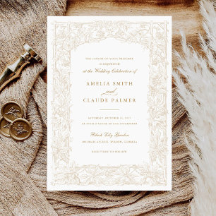 Vintage Elegant Leafy Vines Border Frame Wedding Invitation