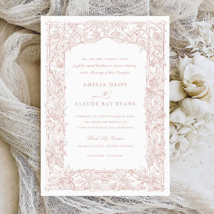 Vintage Elegant Leafy Vines Border Frame Wedding Invitation
