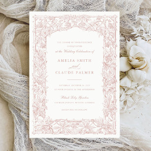 Vintage Elegant Leafy Vines Border Frame Wedding Invitation