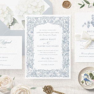 Vintage Elegant Leafy Vines Border Frame Wedding Invitation