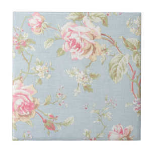 vintage elegant , light blue, pink, roses pattern tile