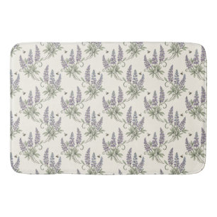 Vintage Elegant Lupine & Bees Botanical Pattern – Bath Mat