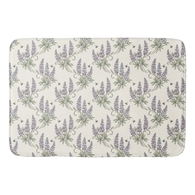 Vintage Elegant Lupine & Bees Botanical Pattern –  Bath Mat (Front)