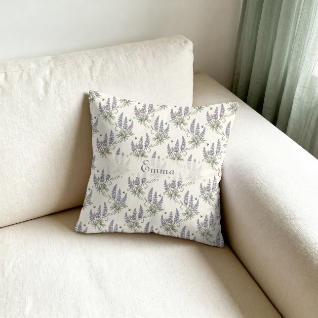 Vintage Elegant Lupine & Bees Botanical Pattern –  Cushion (Creator Uploaded)