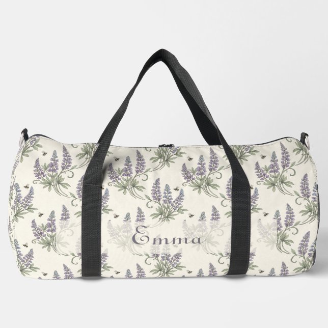 Vintage Elegant Lupine & Bees Botanical Pattern –  Duffle Bag (Front)