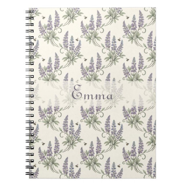 Vintage Elegant Lupine & Bees Botanical Pattern –  Notebook (Front)