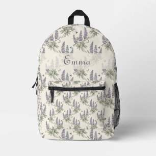 Vintage Elegant Lupine & Bees Botanical Pattern – Printed Backpack