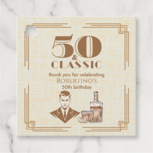 Vintage Elegant Men's Whiskey 50th Birthday Favour Tags