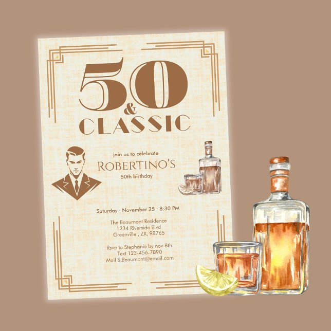 Vintage Elegant Men's Whiskey 50th Birthday Invitation (Creator Uploaded)