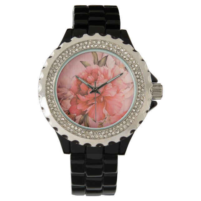 Vintage Elegant Miniature Flower Painting Heart Watch (Front)