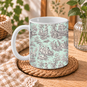 Vintage Elegant Mint Grey Toile De Jouy Coffee Mug