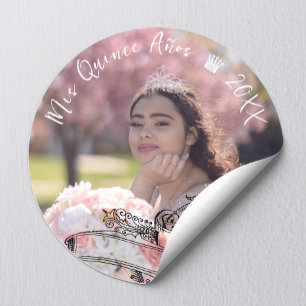Vintage Elegant Mis Quince Años Photo Classic Round Sticker
