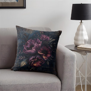 Vintage Elegant Mystery Deep Indigo Gothic Floral Cushion