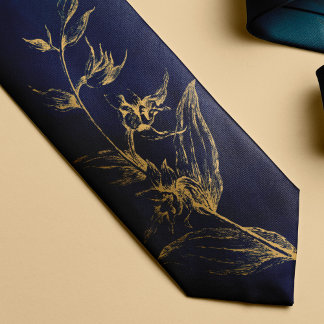 Vintage elegant navy gold floral tie