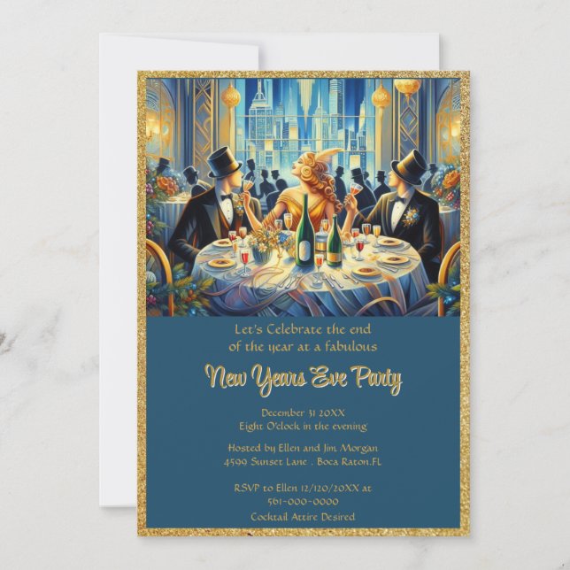 Vintage Elegant New Years Eve Party  Invitation (Front)