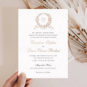 Vintage Elegant Olive Oak Wreath Monogram Wedding