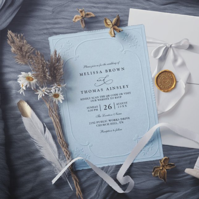 Vintage Elegant Ornate Embossing Modern Wedding Invitation (Creator Uploaded)