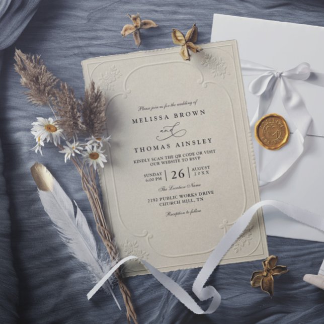 Vintage Elegant Ornate Embossing Modern Wedding Invitation (Creator Uploaded)