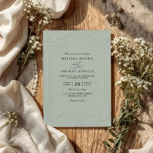 Vintage Elegant Ornate Embossing QR Code Wedding Invitation