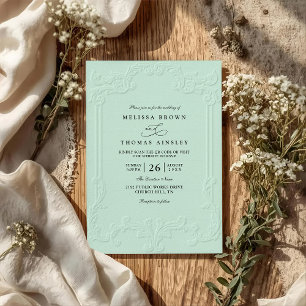 Vintage Elegant Ornate Embossing QR Code Wedding Invitation