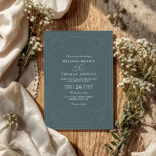 Vintage Elegant Ornate Embossing QR Code Wedding Invitation