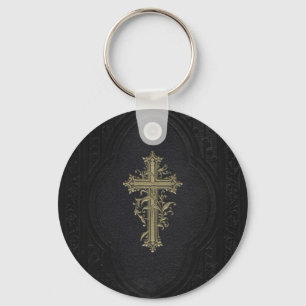Vintage Elegant Ornate Victorian Golden Cross Key Ring