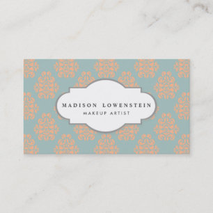 Vintage Elegant Peach Damask Pattern Teal Blue Business Card