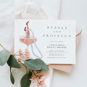 Vintage Elegant Pearls and Prosecco Bridal Shower Invitation