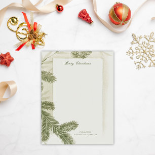 Vintage Elegant Pine Greenery Green Deco Christmas Custom Letterhead