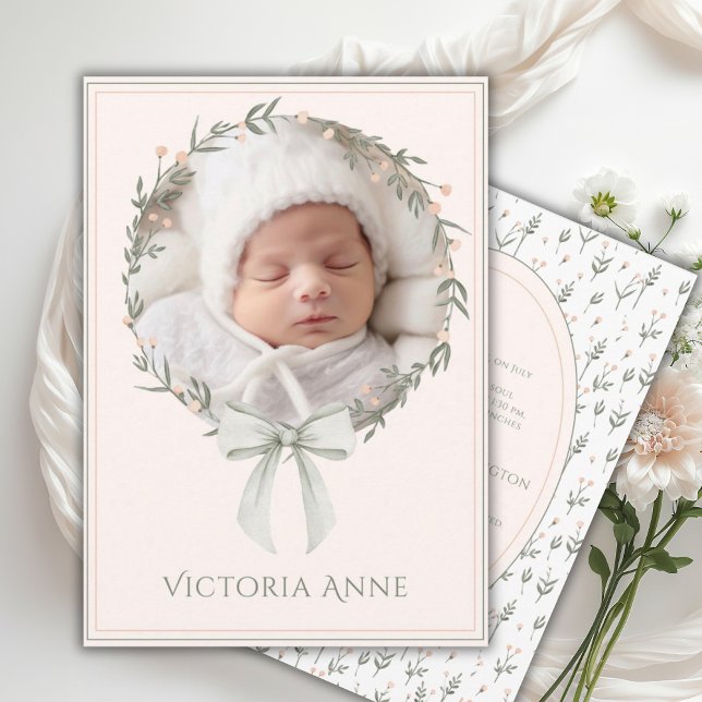 Vintage Elegant Pink Baby Girl Birth Announcement (Creator Uploaded)